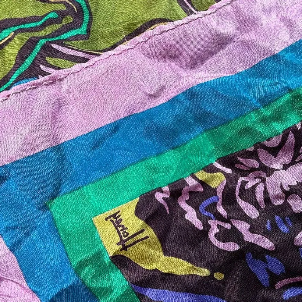Honey Silk Scarf Purple Green Gold